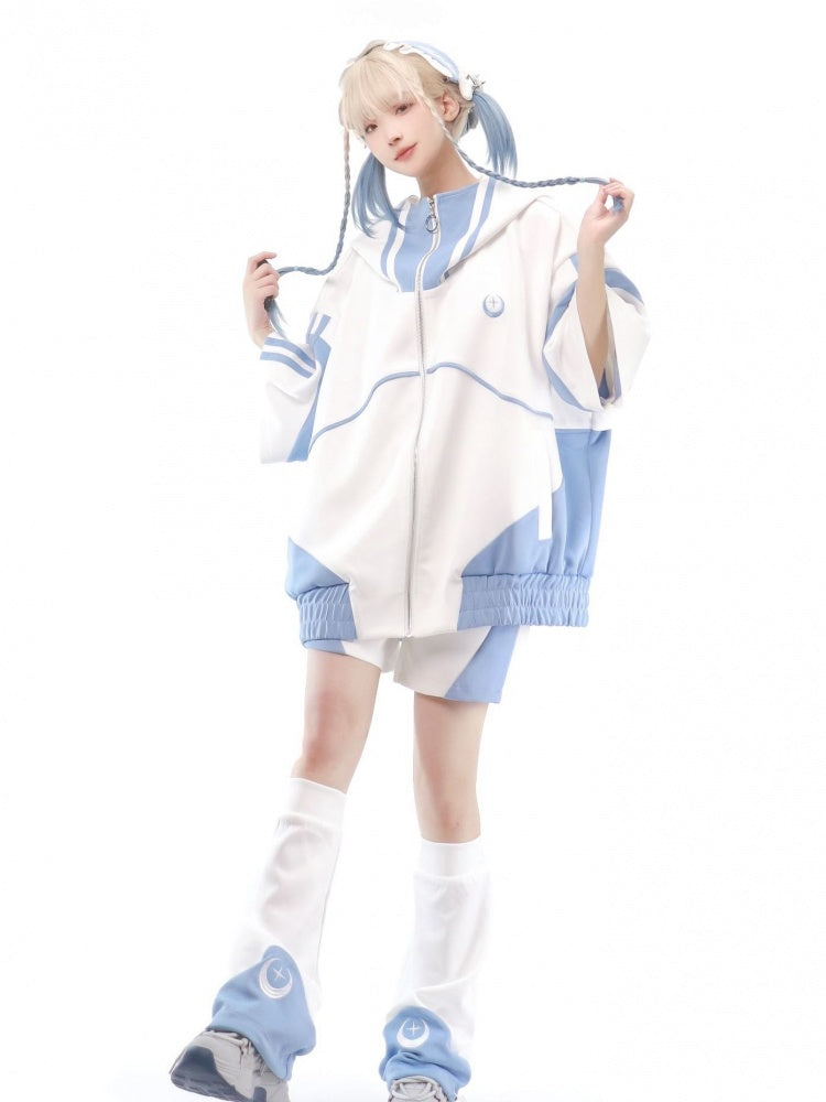Tenshi Kaiwai Moon and Star Embroidery Hairband Light Blue and White