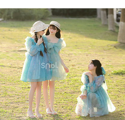 Green Short/Long Sleeves Short Bow with Sweet Detachable Version Dress Big