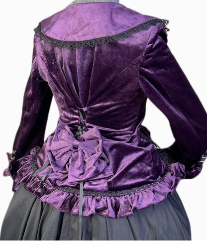 Dark Purple Lace-up Velvet Jacket and Black Vintage Skirt Set