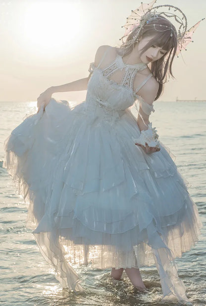 JSK Cascading Corset Layered Princess White Shiro Ruffle Lolita Skirt Trim Dress