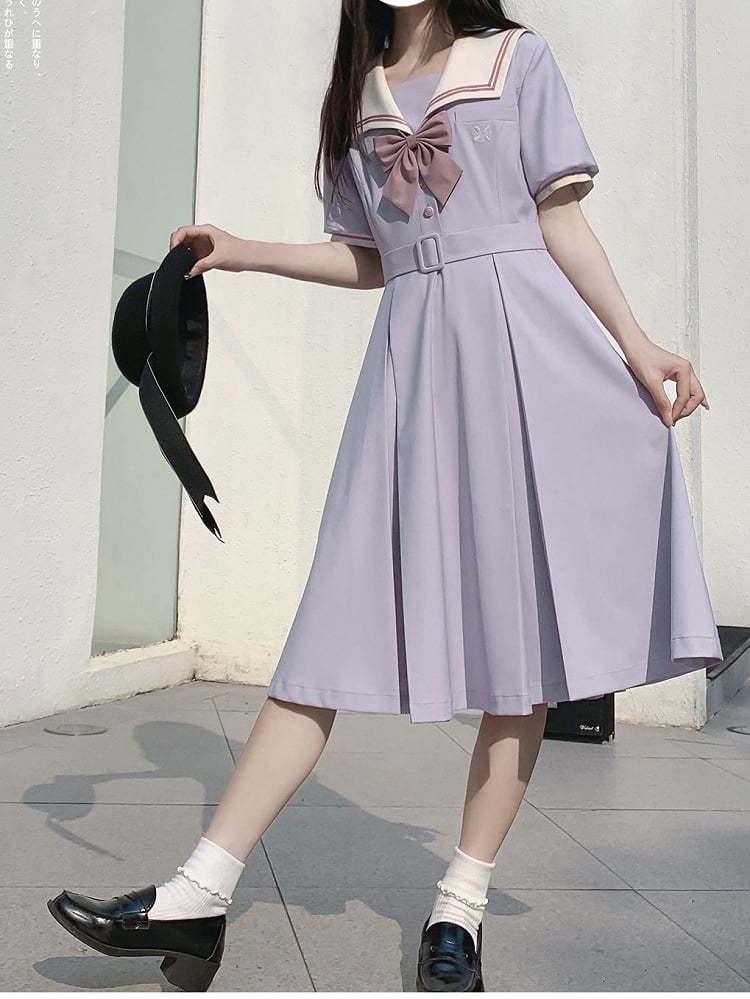 Purple Sailor Collar Uniform Light Dress Belt JK with Embroidered