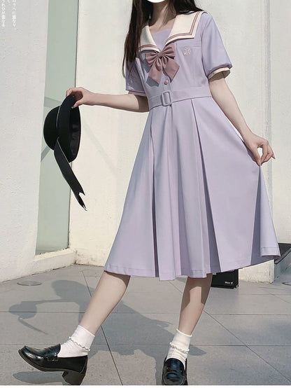 Purple Sailor Collar Uniform Light Dress Belt JK with Embroidered