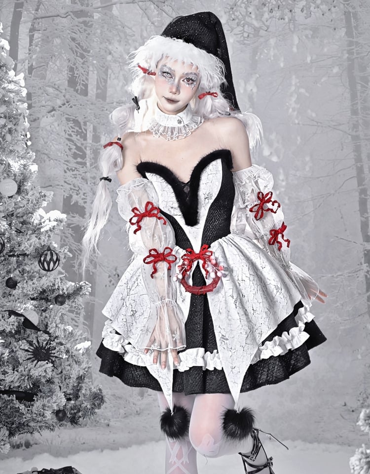 Gothic Christmas Plush Sweetheart Bouffant Dress Set