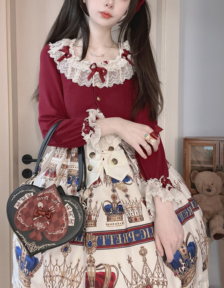Christmas Lace Bow-Detailed Cropped Vibes Cardigan Red