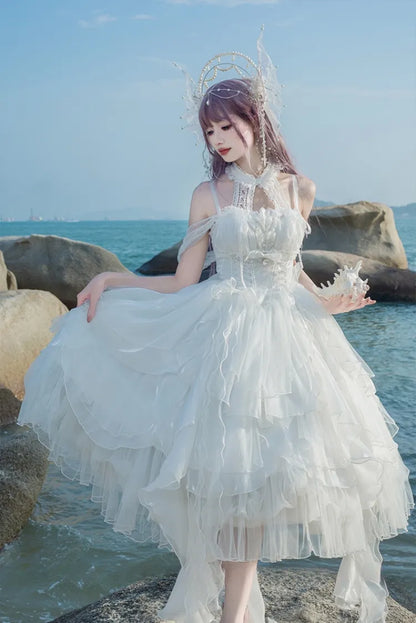JSK Cascading Corset Layered Princess White Shiro Ruffle Lolita Skirt Trim Dress