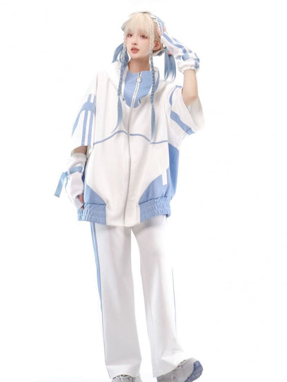 Light Blue and White Tenshi Kaiwai Sweater Pants