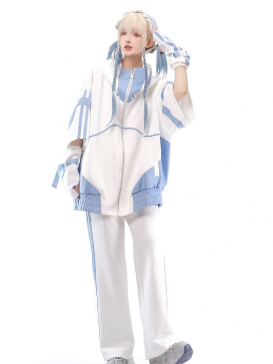 Light Blue and White Tenshi Kaiwai Sweater Pants