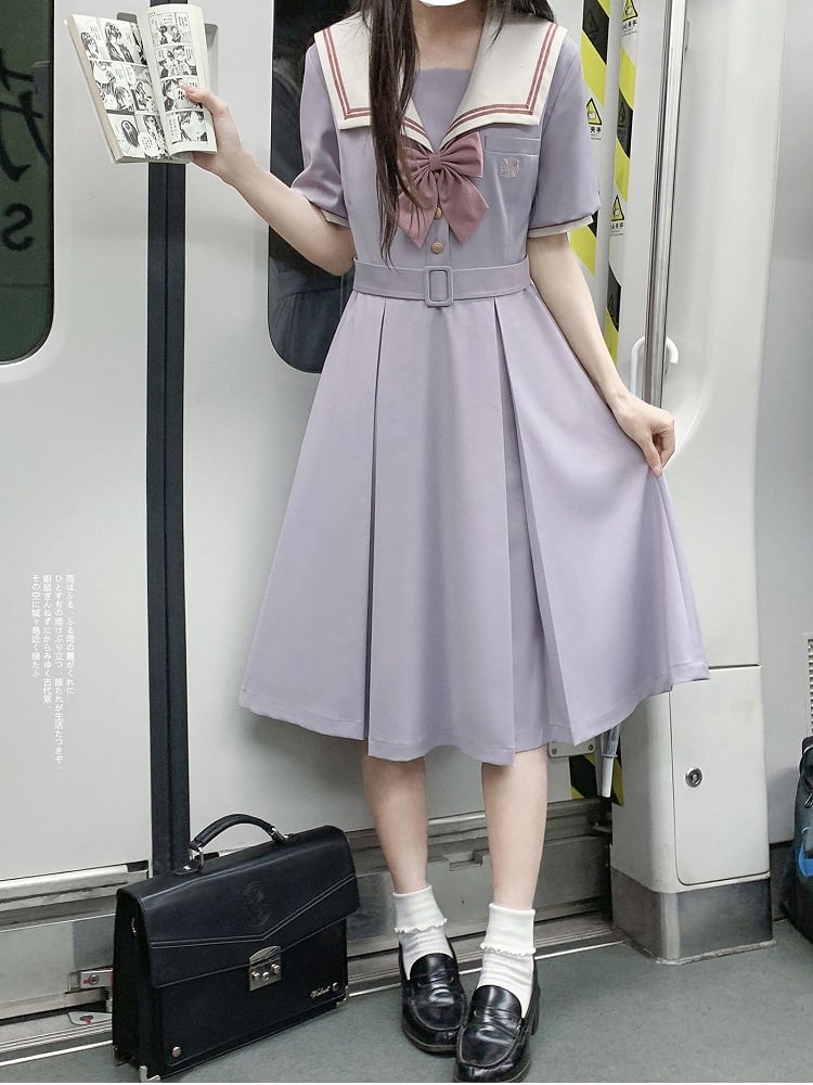 Purple Sailor Collar Uniform Light Dress Belt JK with Embroidered
