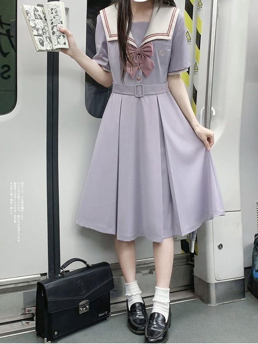 Purple Sailor Collar Uniform Light Dress Belt JK with Embroidered