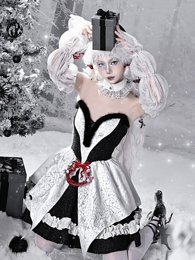 Gothic Christmas Plush Sweetheart Bouffant Dress Set