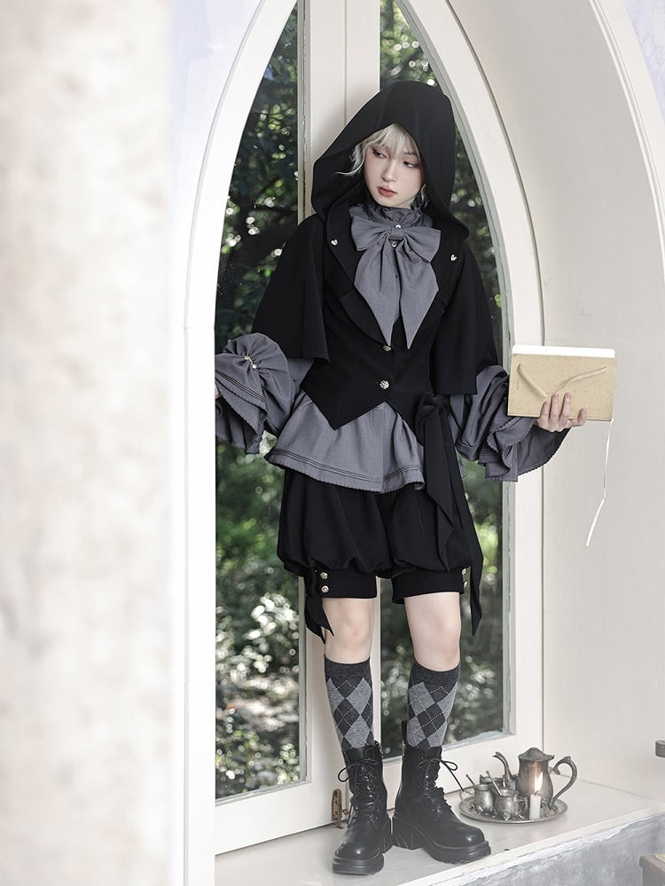 Lolita Shirt Gray Poet Sleeves Ruffle Fashion Ouji Neckline Bishop