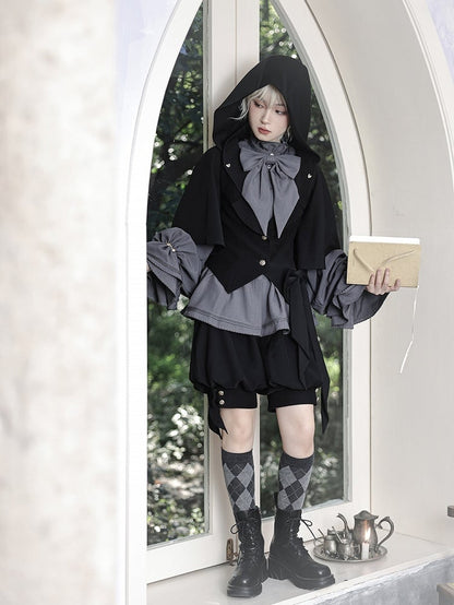 Lolita Shirt Gray Poet Sleeves Ruffle Fashion Ouji Neckline Bishop
