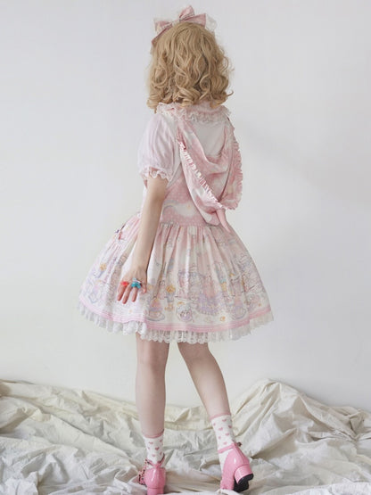 Robe salopette à capuche amovible Sweet Lolita rose licorne et dessert