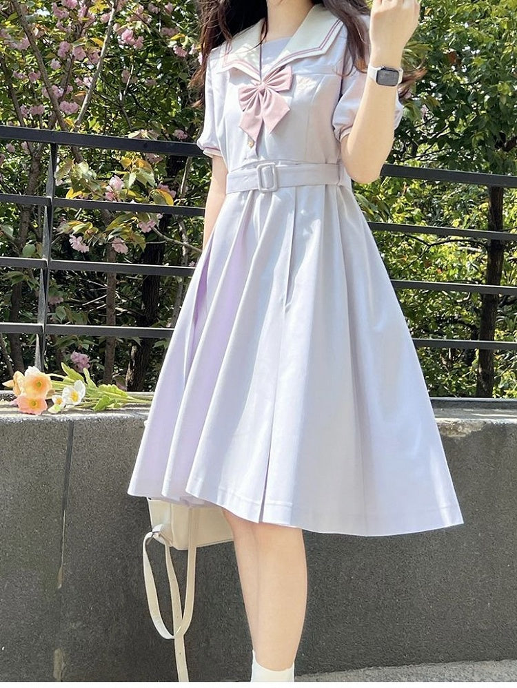 Purple Sailor Collar Uniform Light Dress Belt JK with Embroidered