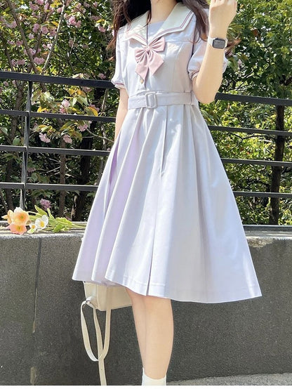 Purple Sailor Collar Uniform Light Dress Belt JK with Embroidered