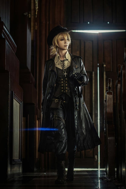 Midnight Hunter Brown Steampunk Lolita PU Leather Trench Coat