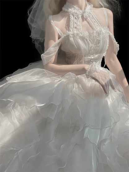 JSK Cascading Corset Layered Princess White Shiro Ruffle Lolita Skirt Trim Dress
