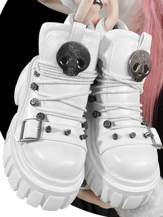 Nieten Plattformen Weiß Verziert Punk Lolita Schädel PU Stern
