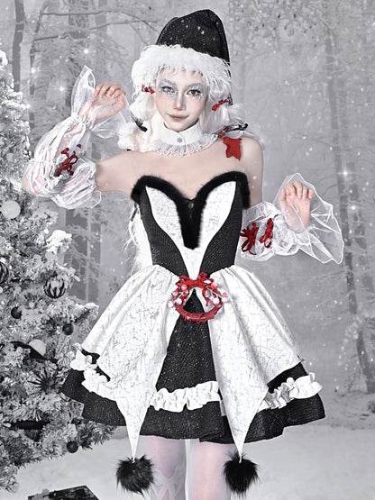 Gothic Christmas Plush Sweetheart Bouffant Dress Set