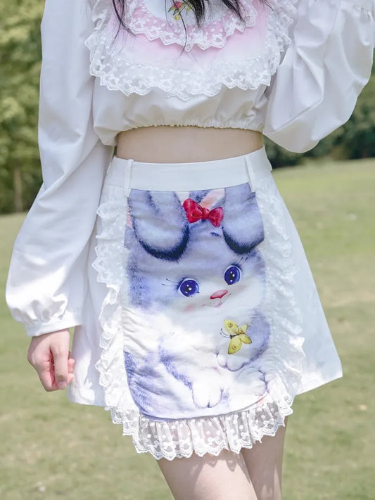 Size Trim - Lace 72CM Waist for Print Clearance White Skirt Bunny L