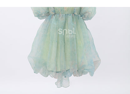 Green Short/Long Sleeves Short Bow with Sweet Detachable Version Dress Big