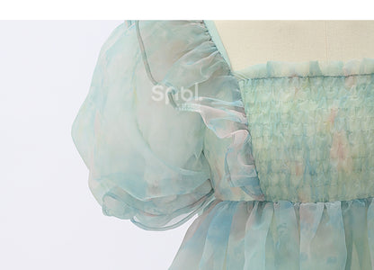 Green Short/Long Sleeves Short Bow with Sweet Detachable Version Dress Big