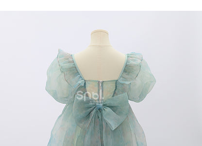 Green Short/Long Sleeves Short Bow with Sweet Detachable Version Dress Big