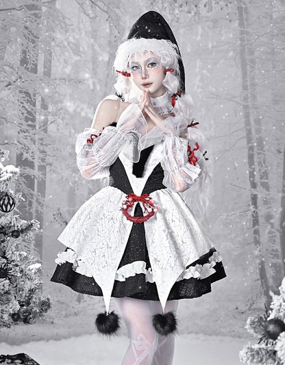 Gothic Christmas Plush Sweetheart Bouffant Dress Set