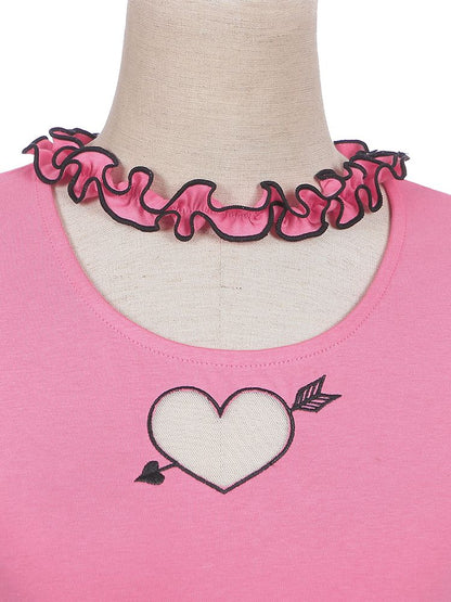 Pink Heart-shaped Cutout Top with Detachable Sleeves