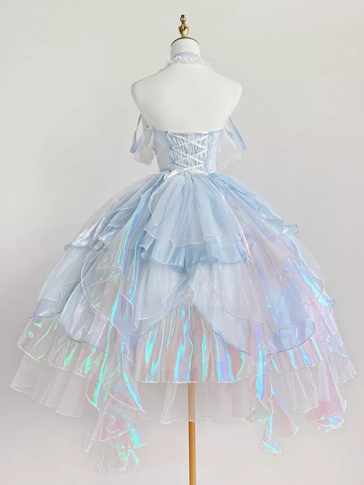 Layered Princess Trim Dress Skirt Corset Light Waist Cascading Blue Fairy JSK Lolita Ruffle