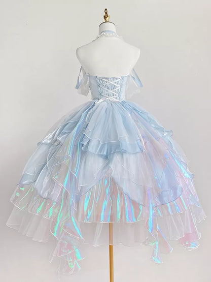 Layered Princess Trim Dress Skirt Corset Light Waist Cascading Blue Fairy JSK Lolita Ruffle