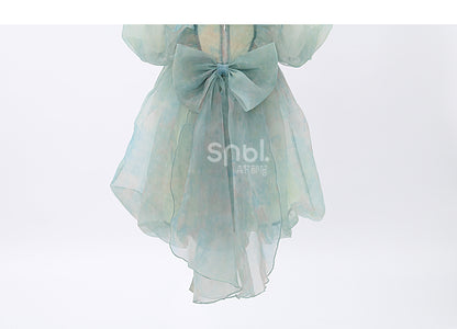 Green Short/Long Sleeves Short Bow with Sweet Detachable Version Dress Big