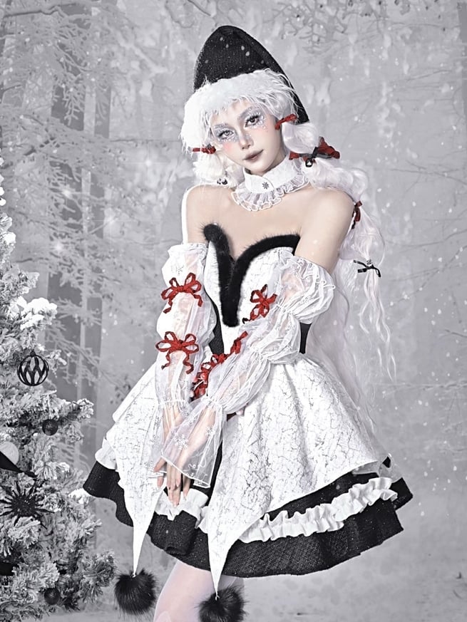 Gothic Christmas Plush Sweetheart Bouffant Dress Set