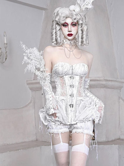 White Goth Bustier Lace-up Back Corset Top