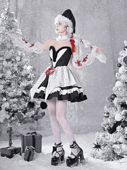 Gothic Christmas Plush Sweetheart Bouffant Dress Set