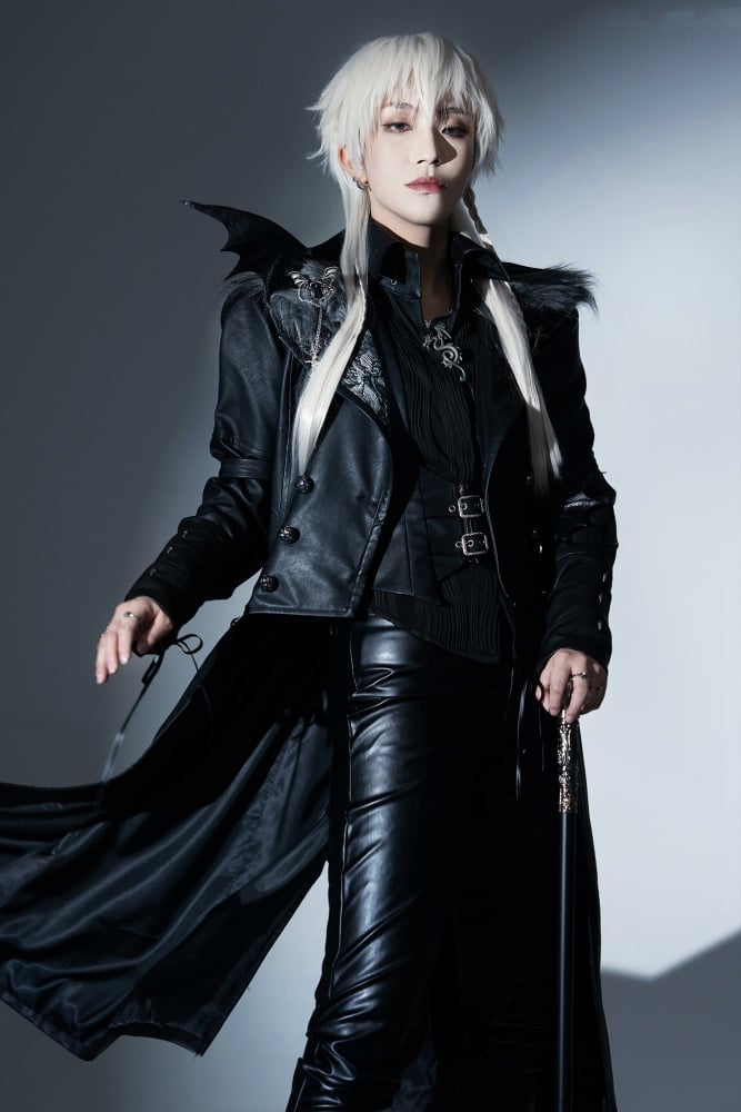 Dragon's Breath Black Faux Fur Collar PU Leather Trench Coat