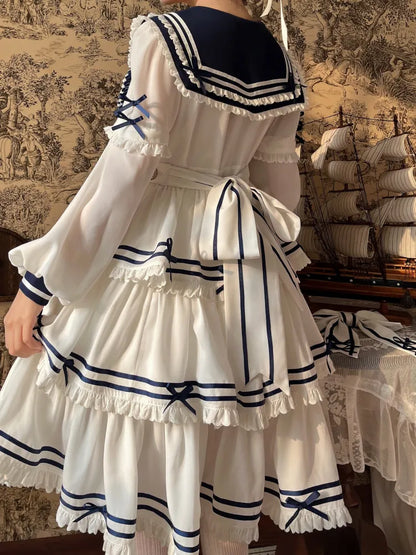 Full Sailor Lolita Skirt Set Summer Dress Tiered White OP