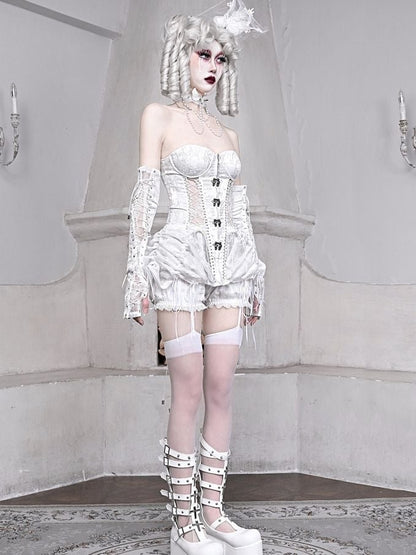 White Goth Bustier Lace-up Back Corset Top