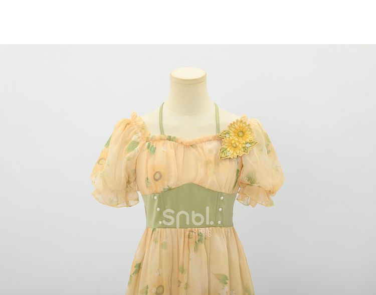 Halter Sunflowers Free Brooch Print Dress Neck