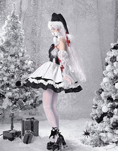 Gothic Christmas Plush Sweetheart Bouffant Dress Set