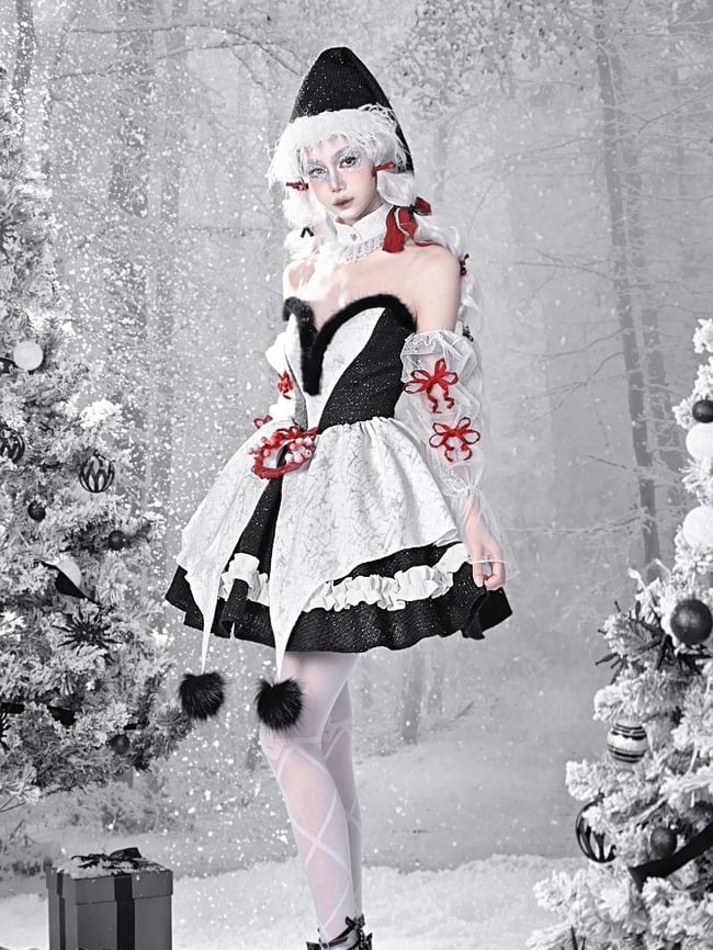 Gothic Christmas Plush Sweetheart Bouffant Dress Set