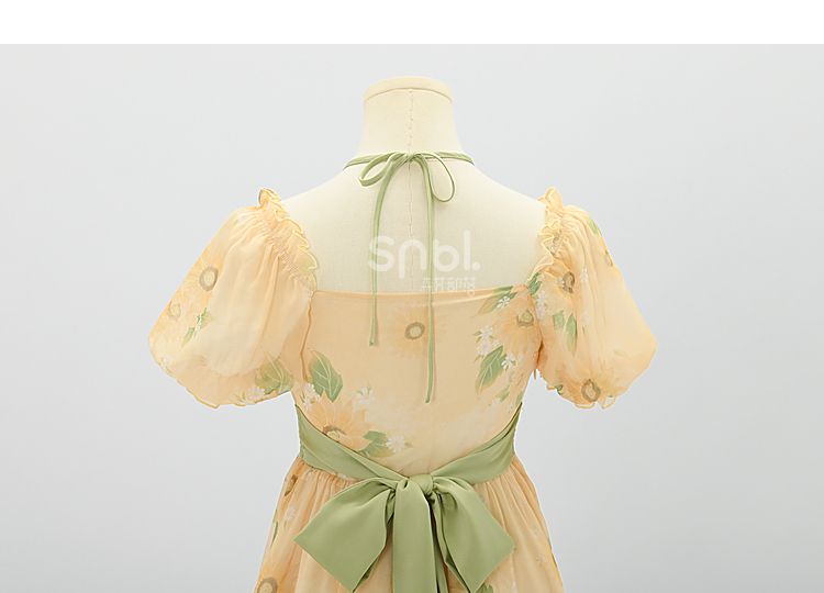 Halter Sunflowers Free Brooch Print Dress Neck