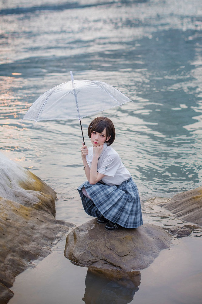 Length 45CM Jing Pattern Blue Plaid Yu Skirt