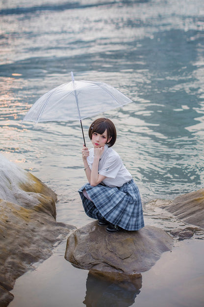 Length 45CM Jing Pattern Blue Plaid Yu Skirt