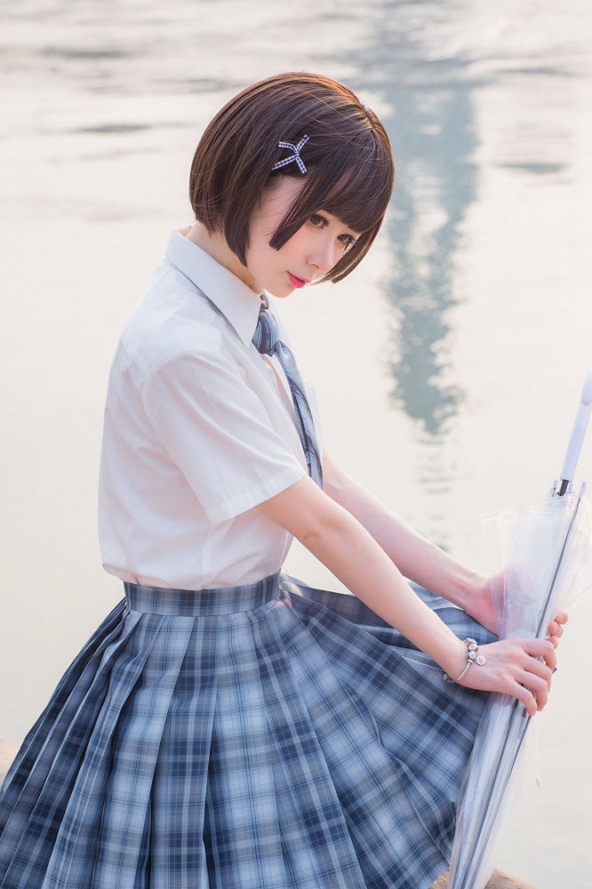 Length 45CM Jing Pattern Blue Plaid Yu Skirt