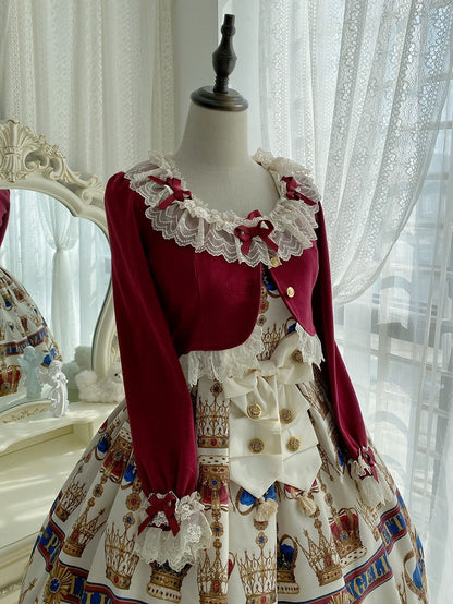 Christmas Lace Bow-Detailed Cropped Vibes Cardigan Red