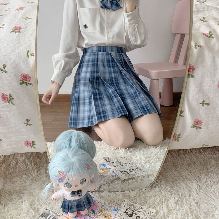 Length 45CM Jing Pattern Blue Plaid Yu Skirt