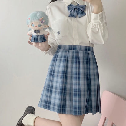 Length 45CM Jing Pattern Blue Plaid Yu Skirt