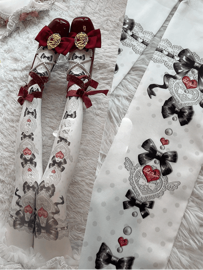 Sweetheart and Bowknot Print Sweet Lolita Tights