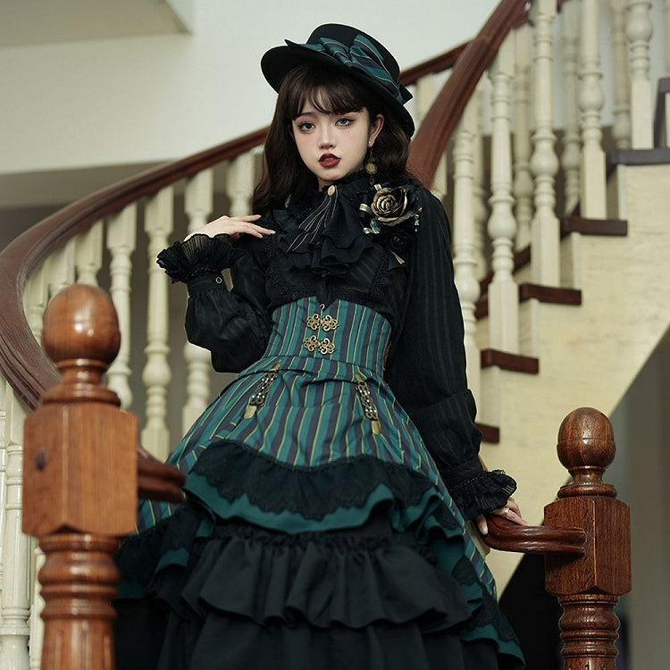 Blouse Gothic Collar / White Dark – Blue) Available Red High Colors Lolita Fabric 4 Washed in Suede (Black